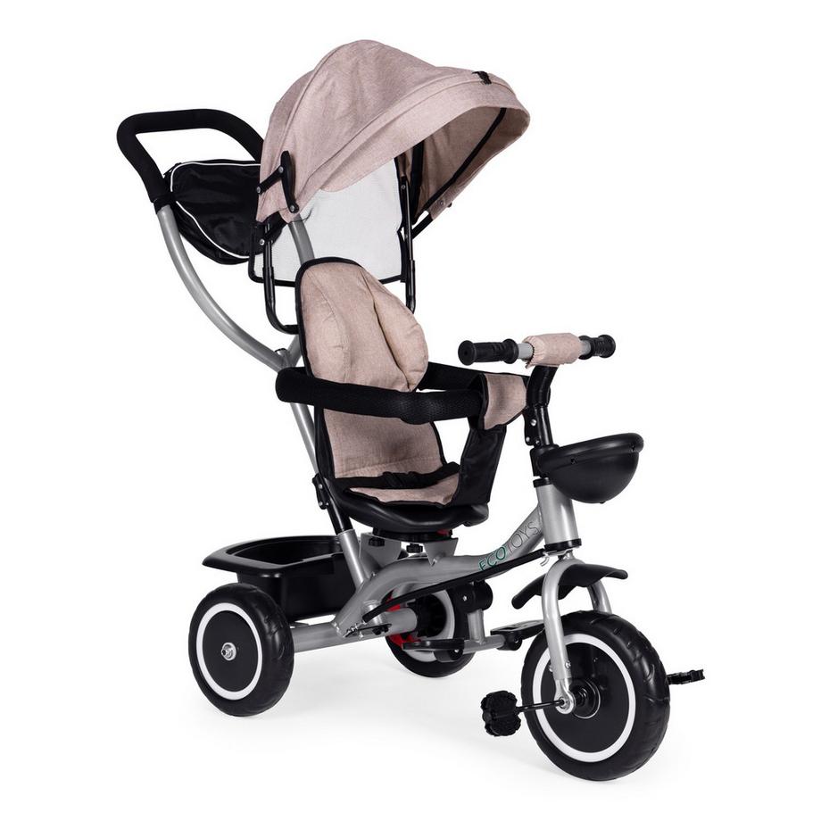 B2X  Passeggino triciclo 2 in 1, sedile girevole, cappottina pieghevole, beige, ECOTOYS 