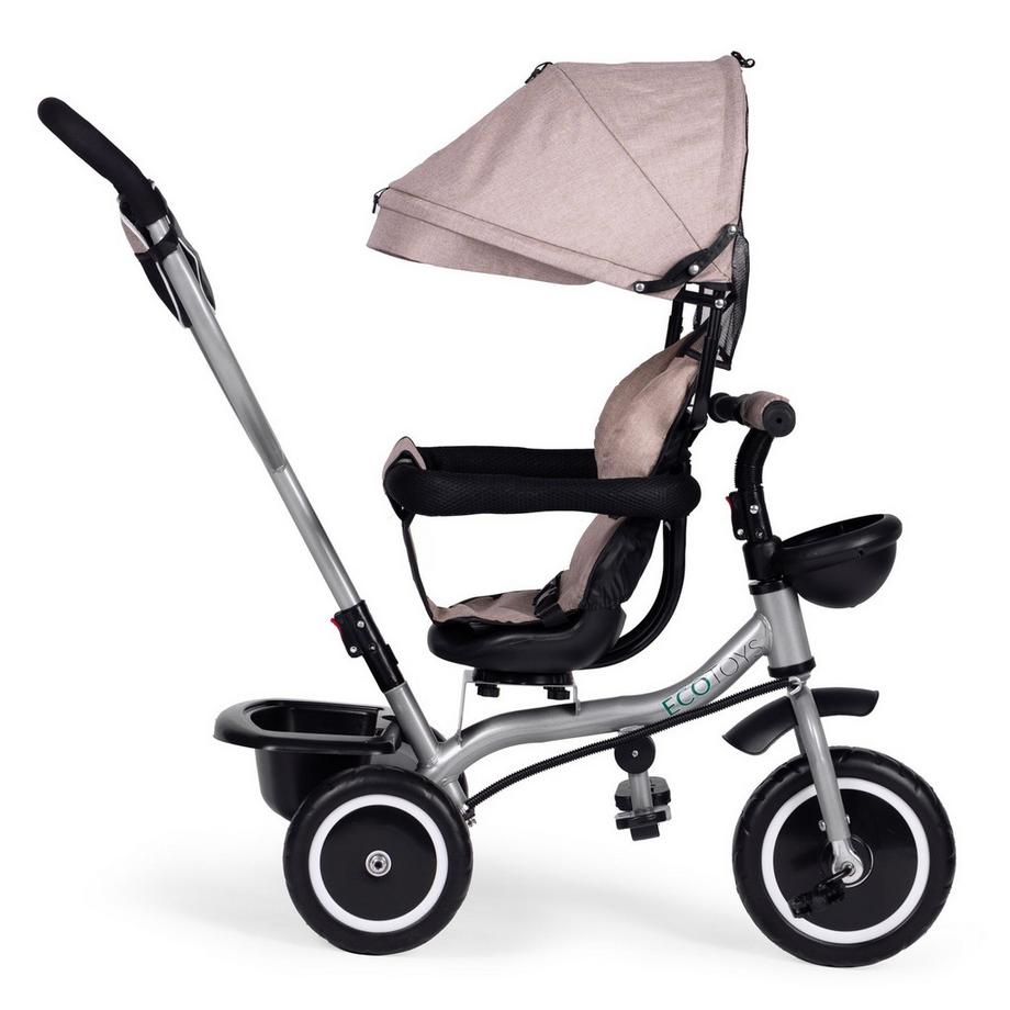 B2X  Passeggino triciclo 2 in 1, sedile girevole, cappottina pieghevole, beige, ECOTOYS 