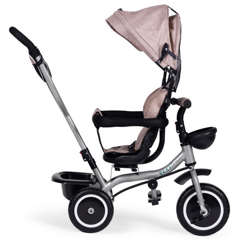 B2X  Passeggino triciclo 2 in 1, sedile girevole, cappottina pieghevole, beige, ECOTOYS 