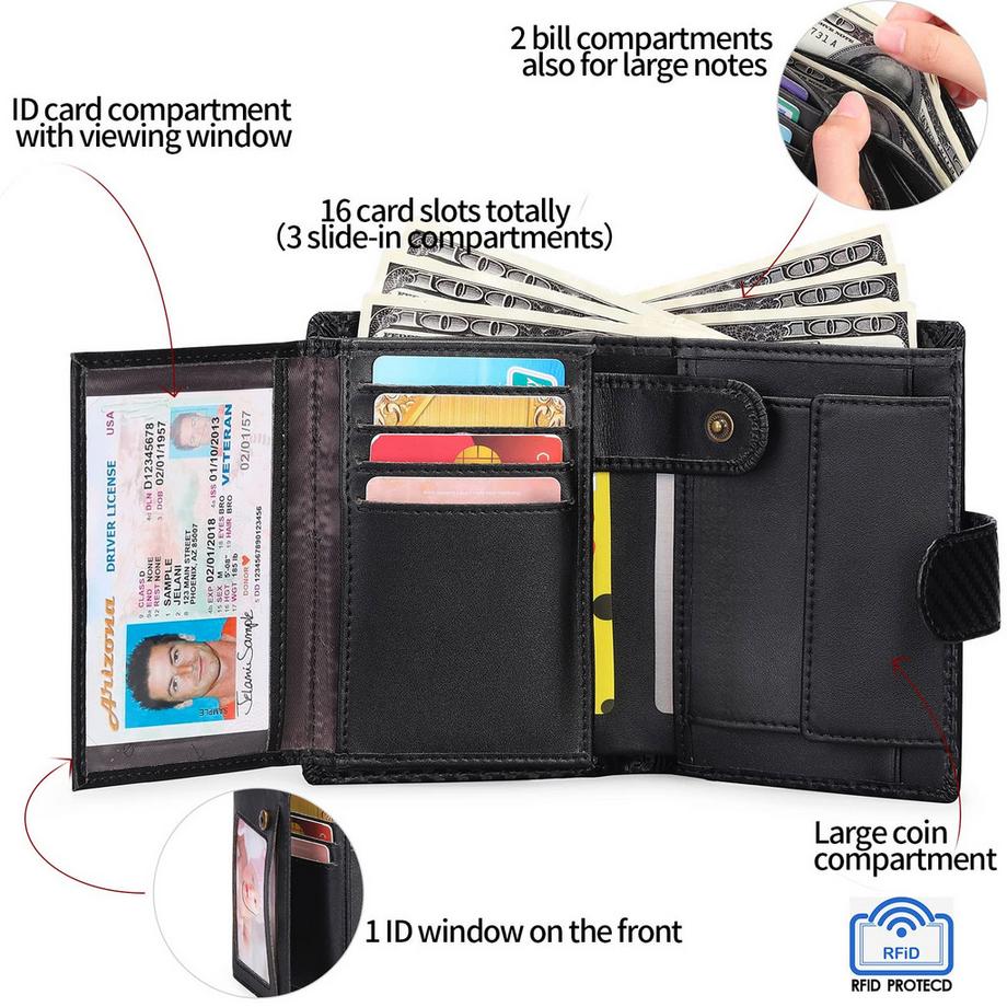 Only-bags.store Portefeuilles avec protection RFID, Portefeuille Portefeuille avec 16 emplacements pour cartes et poche à monnaie  