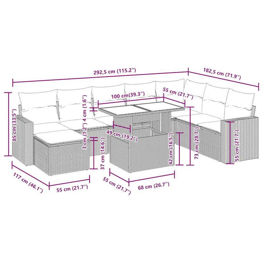 VidaXL Ensemble de canapés de jardin rotin synthétique  