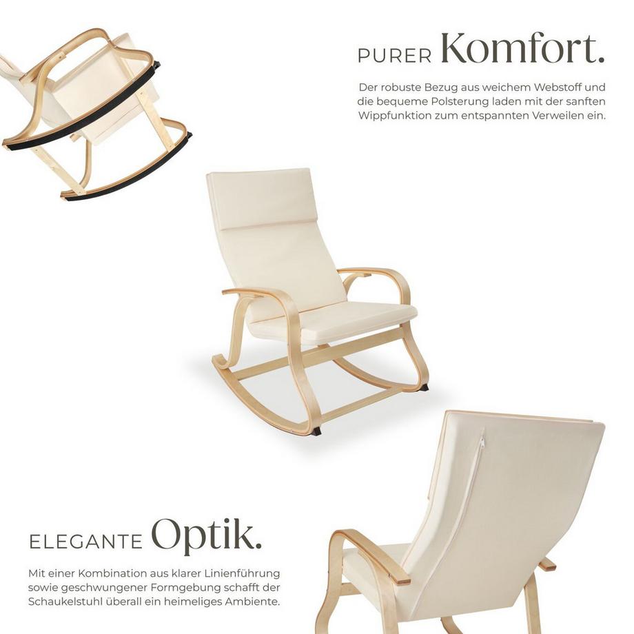 Tectake Schaukelstuhl Roca mit Armlehnen, Gestell aus Birkenholz bequeme Polsterung mit Kopfkissen  