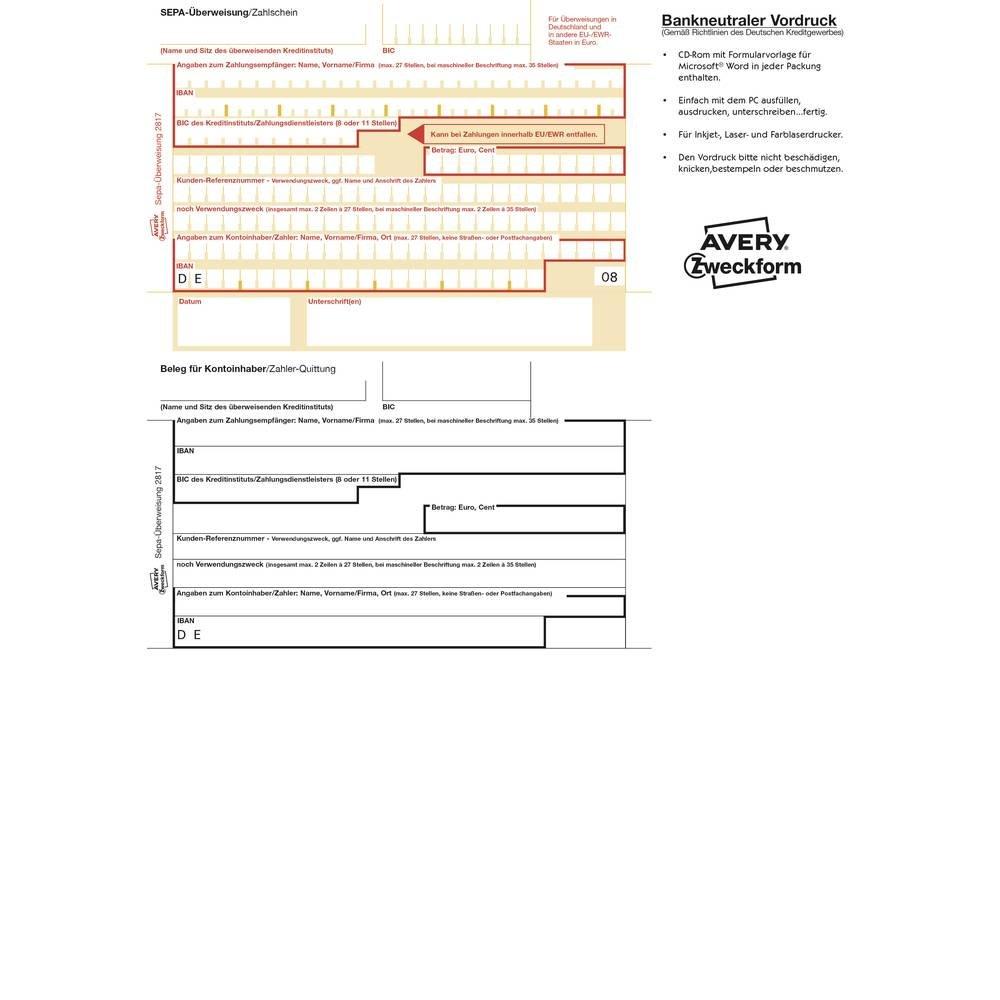 Avery-Zweckform  Avery Zweckform Überweisung/Zahlschein, A4 