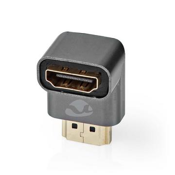 HDMI™ Adapter | HDMI™ Male / HDMI™ Connector | HDMI™ Female / HDMI™ Output | Gold Plated | Angled 90° | Aluminium | Grey With Metal | 1 pc. | Carton avec fenêtre couverte
