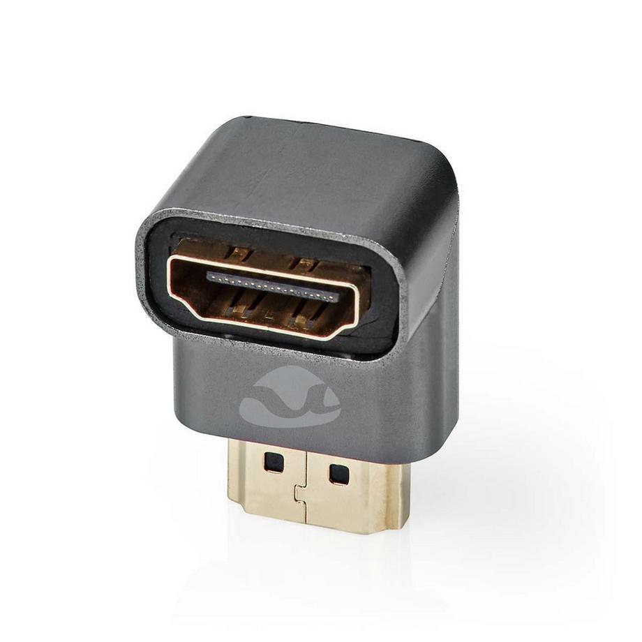 Adattatore HDMI™ | HDMI™ Maschio / Connettore HDMI™ | HDMI™ Femmina / Uscita HDMI™ | Placcato oro | Angolato a 90° | Alluminio | Grigio con metallo | 1 pz. | Cartone con finestra coperta