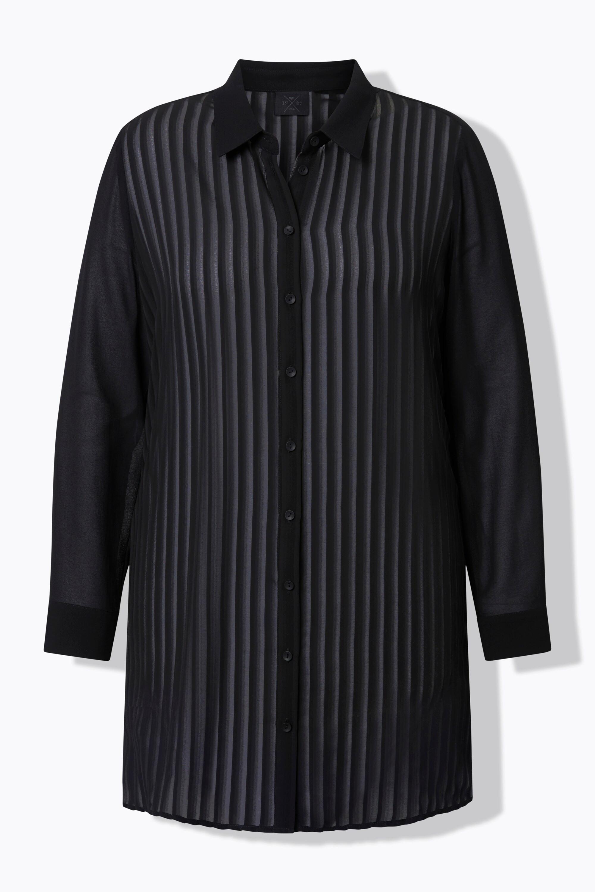 Ulla Popken Camicetta Righe Trasparenti Maniche Lunghe  