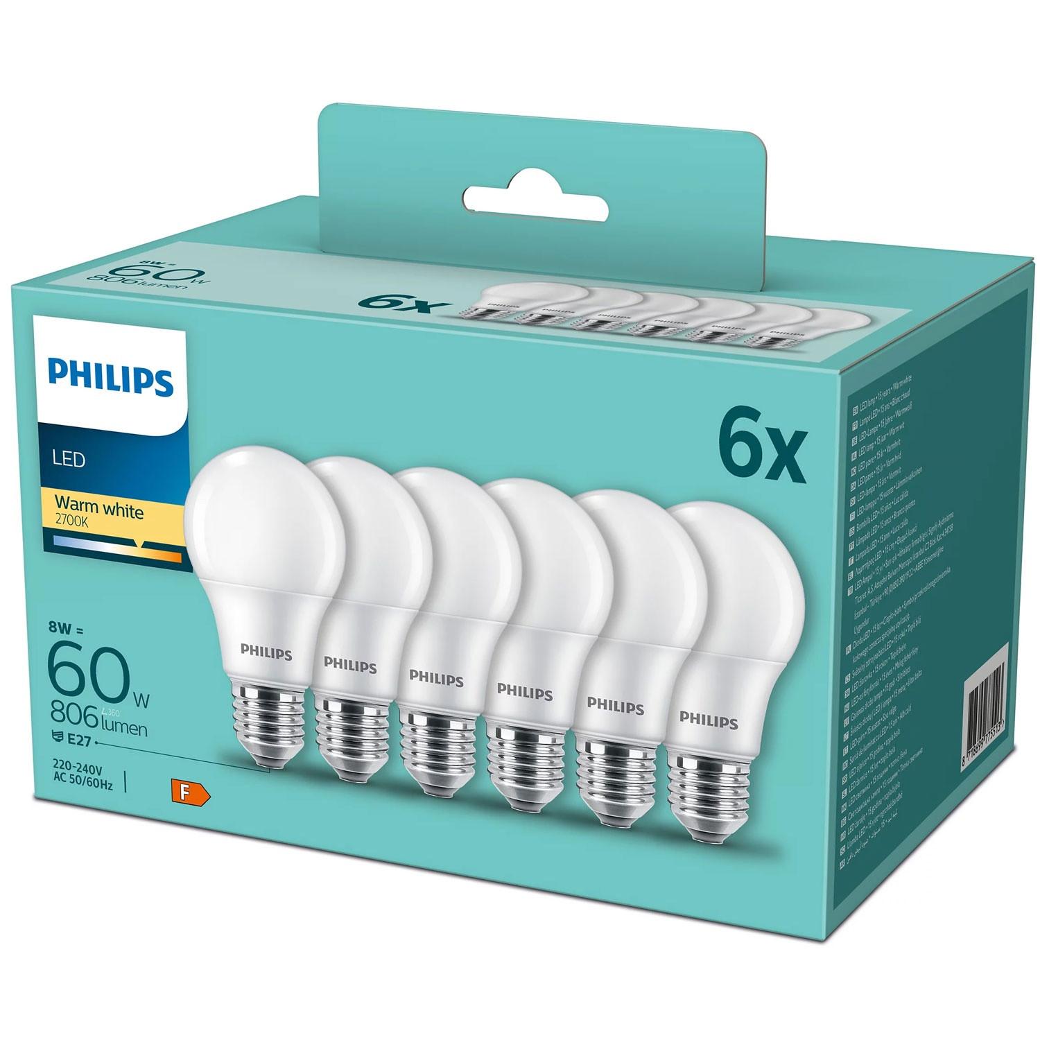 PHILIPS 6er-Pack LED E27 Normal Frost 60W 806lm  