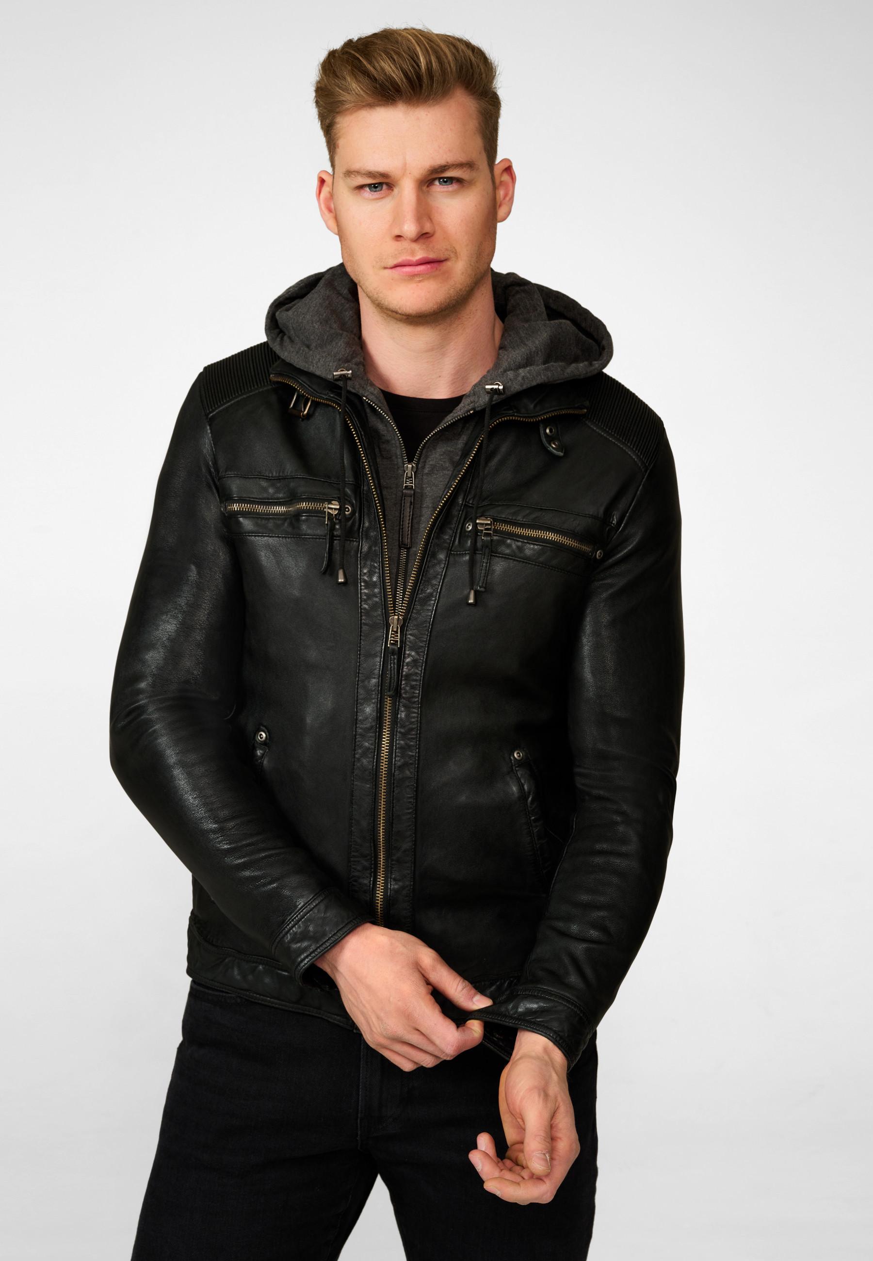 RICANO  Lederjacke Nate, Bikerstil mit abtrennbarer Kapuze 