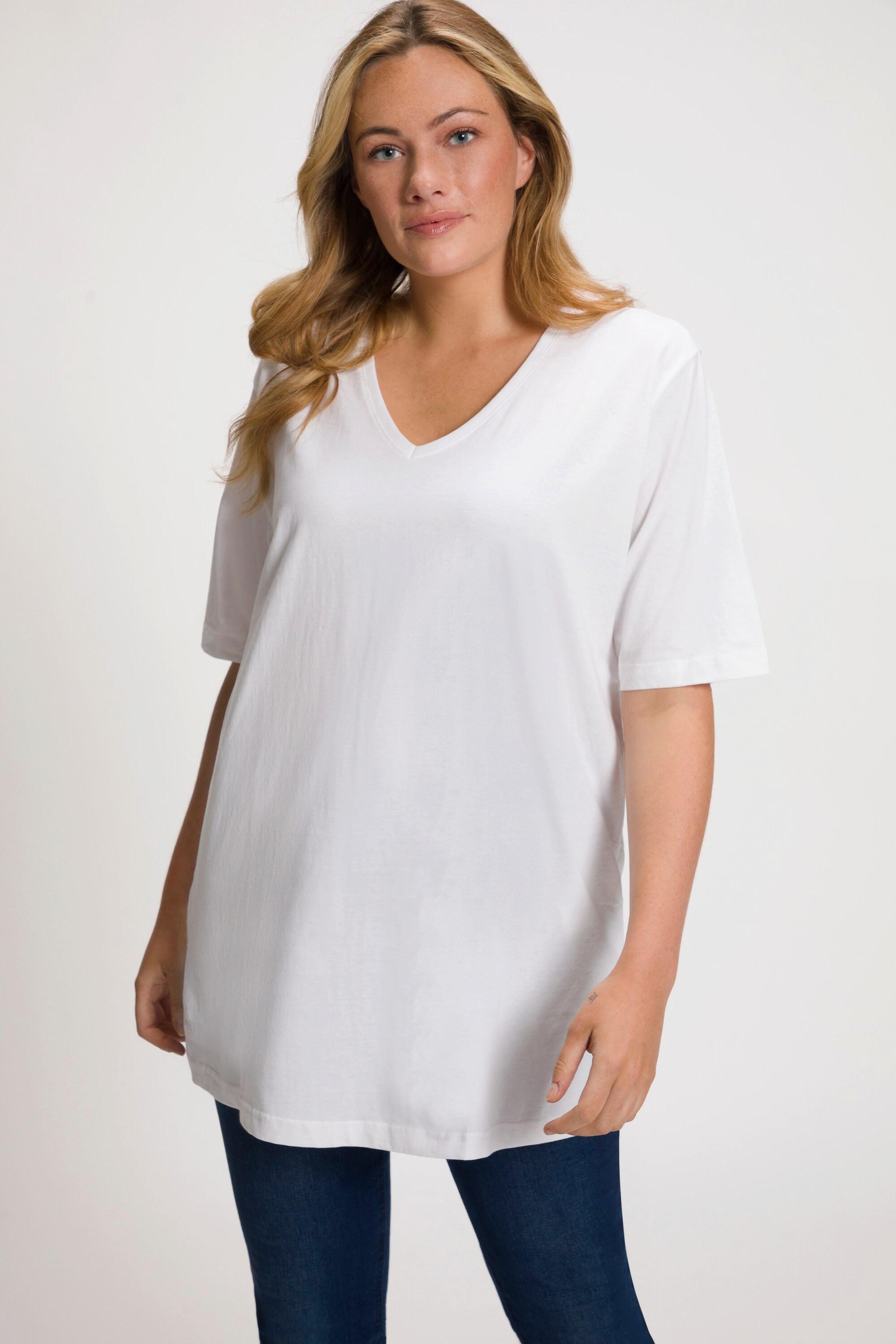 Ulla Popken  T-shirt dalle linee morbide con scollo a V e mezze maniche 