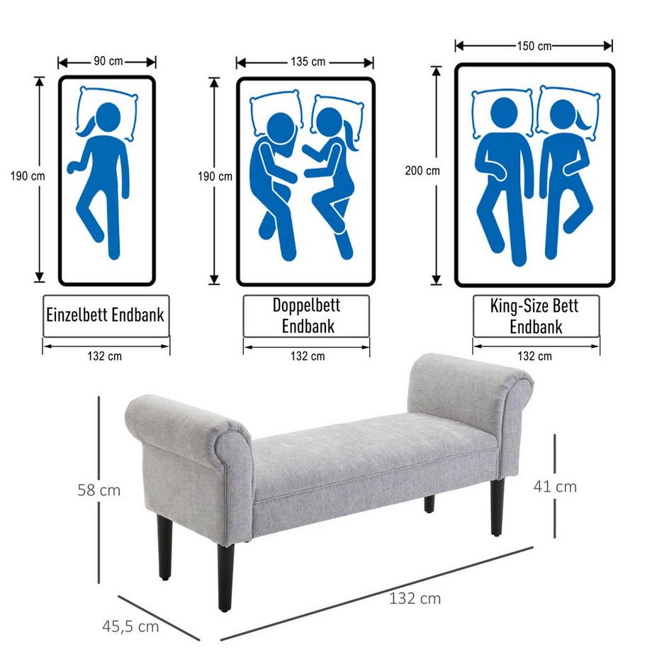 Northio Polsterbank Elegante Sitzbank Für Lounge & Flur, Bettbank Mit Gerollten Seiten, Leinenstoff, Hellgrau  