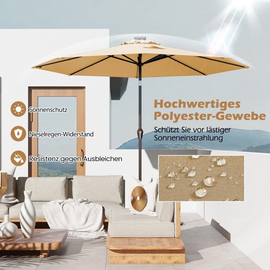 Northix LED Beleuchtung Ampelschirm rund Sonnenschirm Solarbetrieben Gartenschirm Kurbel-beige-ø 3M  