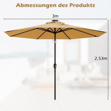 LED Beleuchtung Ampelschirm rund Sonnenschirm Solarbetrieben Gartenschirm Kurbel-beige-ø 3M