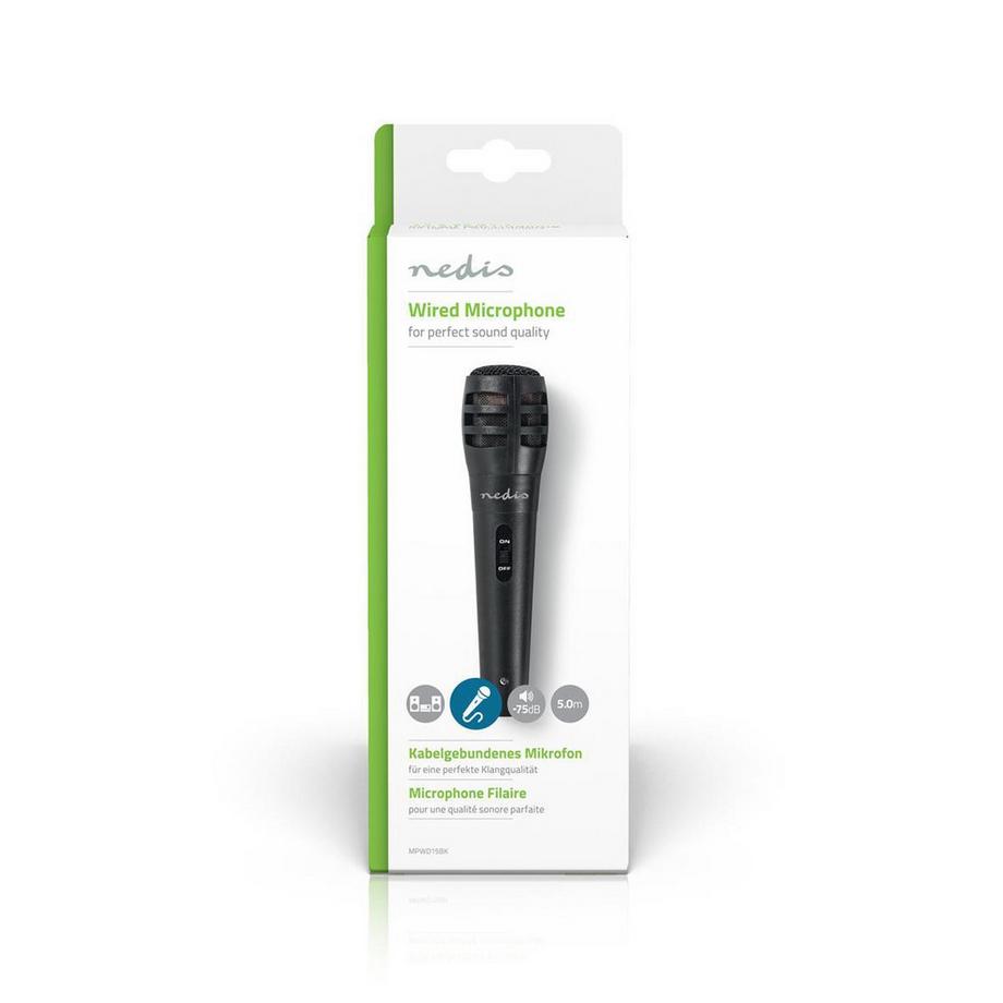 Nedis  Microphone fileté | Cardioïde | Câble amovible | 5,00 m | 80 Hz - 12 kHz | 600 ohms | -75 dB | Bouton ON / OFF | Valise incluse | Abs / Aluminium | Noir 