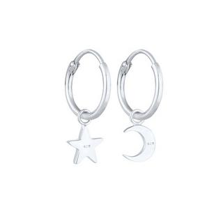 Elli  Boucles d'Oreilles Créoles Étoile Lune 