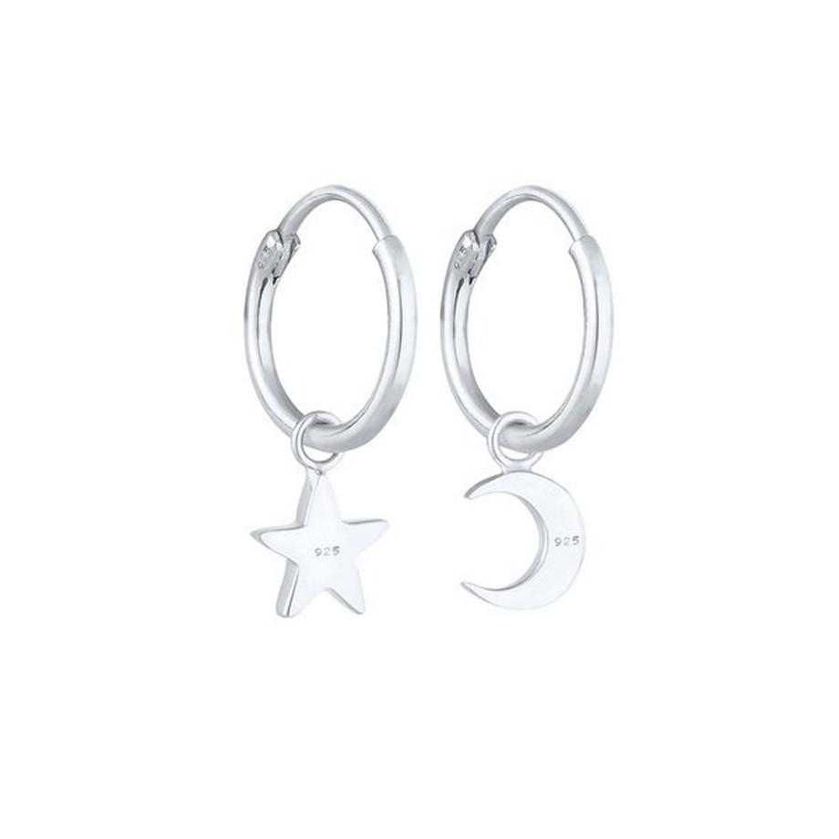 Elli  Boucles d'Oreilles Créoles Étoile Lune 