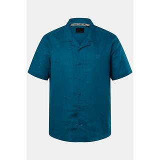 JP1880  Camicia di misto lino con vestibilità moderna, colletto alla cubana e mezze maniche 