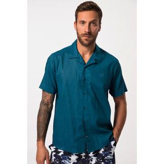 JP1880  Camicia di misto lino con vestibilità moderna, colletto alla cubana e mezze maniche 