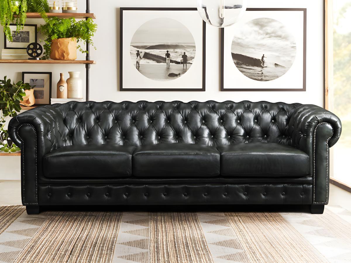 LINEA SOFA Canapé chesterfield 4 places BRENTON 100% cuir de buffle empire  