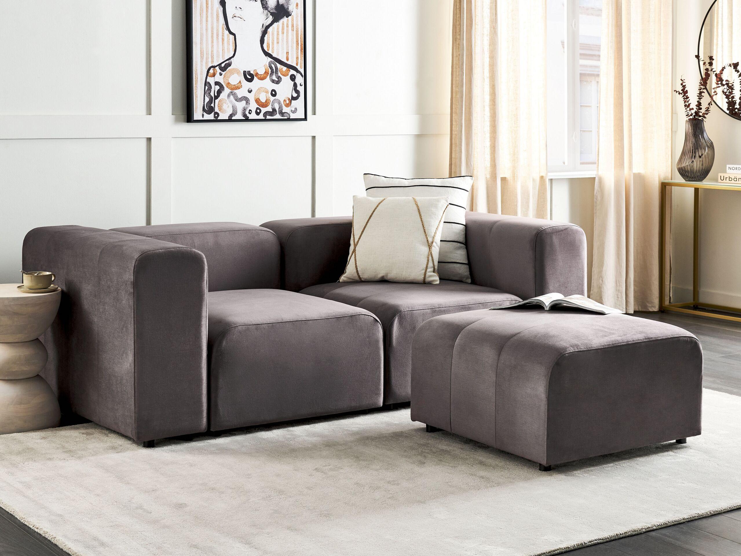 Beliani 2-Sitzer Sofa mit Ottomane aus Samtstoff Modern FALSTERBO  