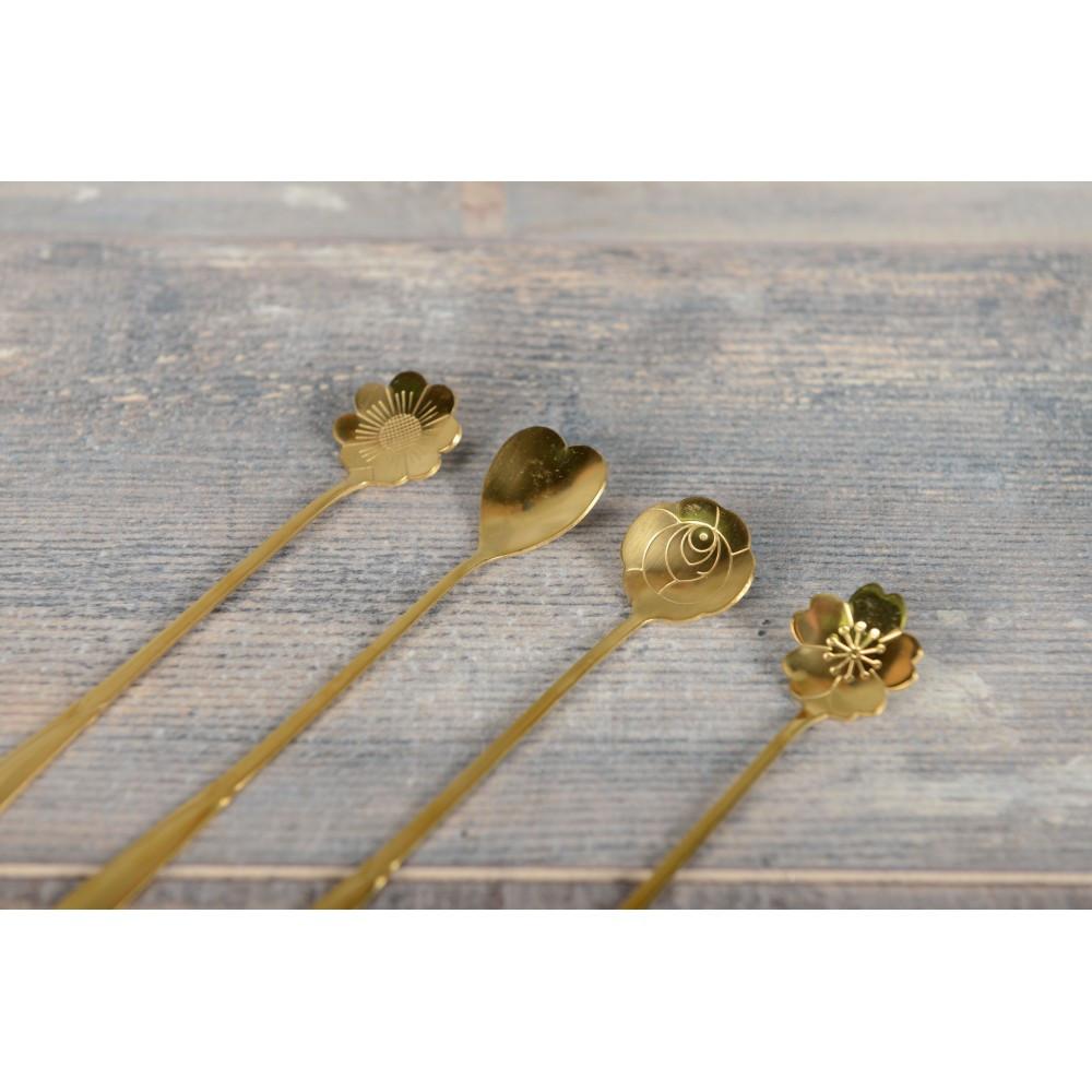 Aulica  Goldene Lange Blumenlöffel - Set von 4 