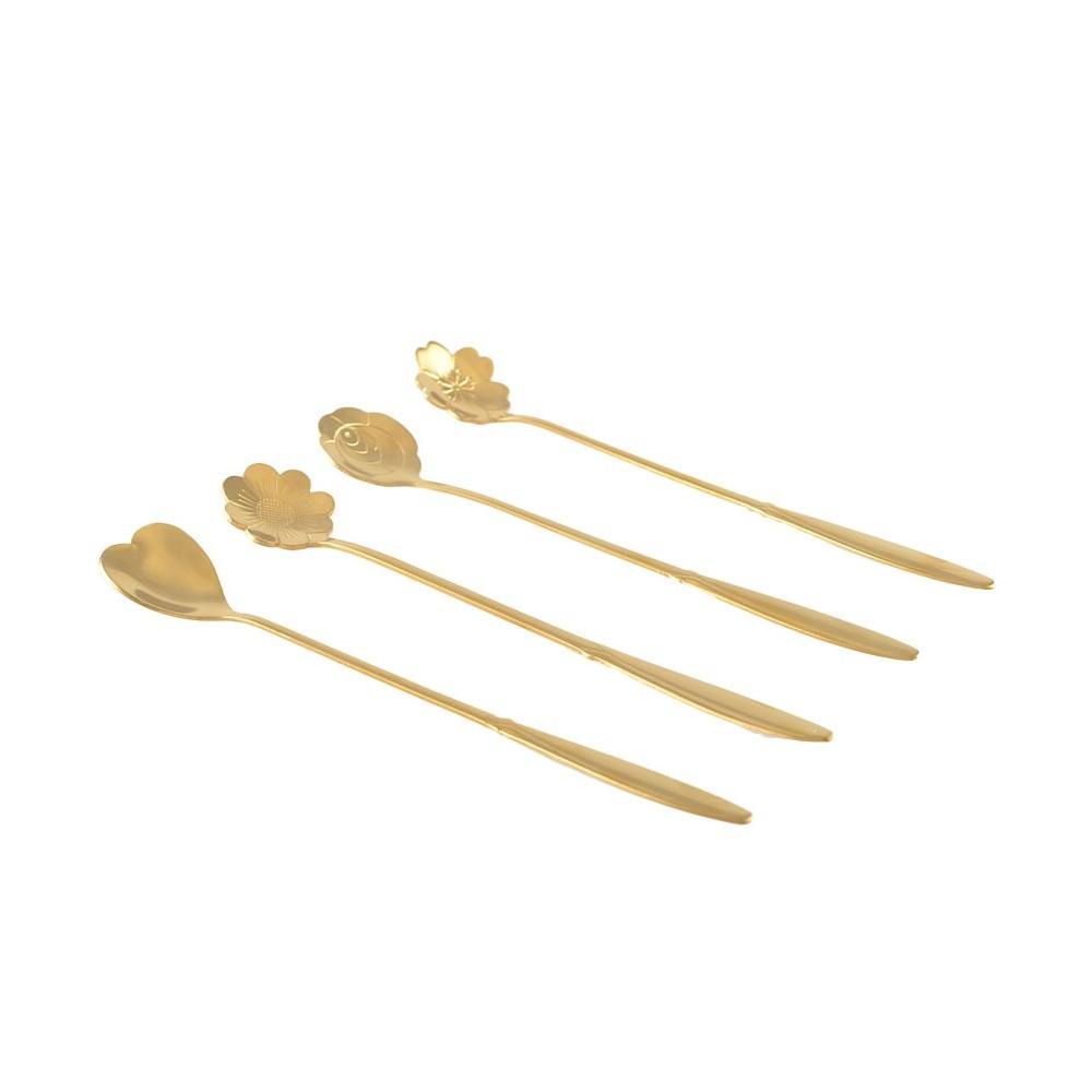 Aulica  Goldene Lange Blumenlöffel - Set von 4 