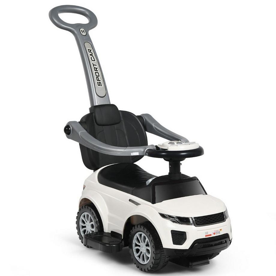 Northix  Véhicule porteur 3 en 1 Push Car Push Car avec poignée de poussée amovible et barre de protection blanc 