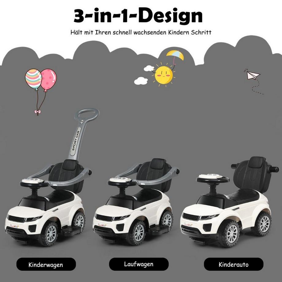 Northix  Véhicule porteur 3 en 1 Push Car Push Car avec poignée de poussée amovible et barre de protection blanc 