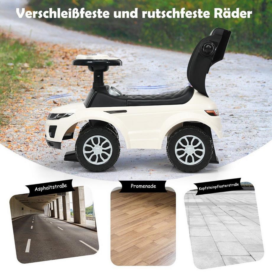 Northix  Véhicule porteur 3 en 1 Push Car Push Car avec poignée de poussée amovible et barre de protection blanc 