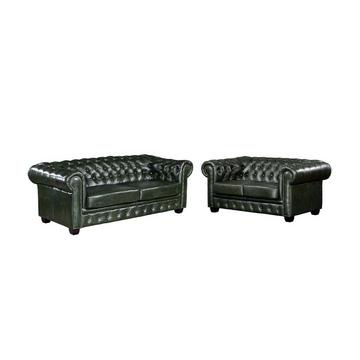 Divano Chesterfield 3+2 posti 100% cuoio di bufalo Verde imperiale BRENTON