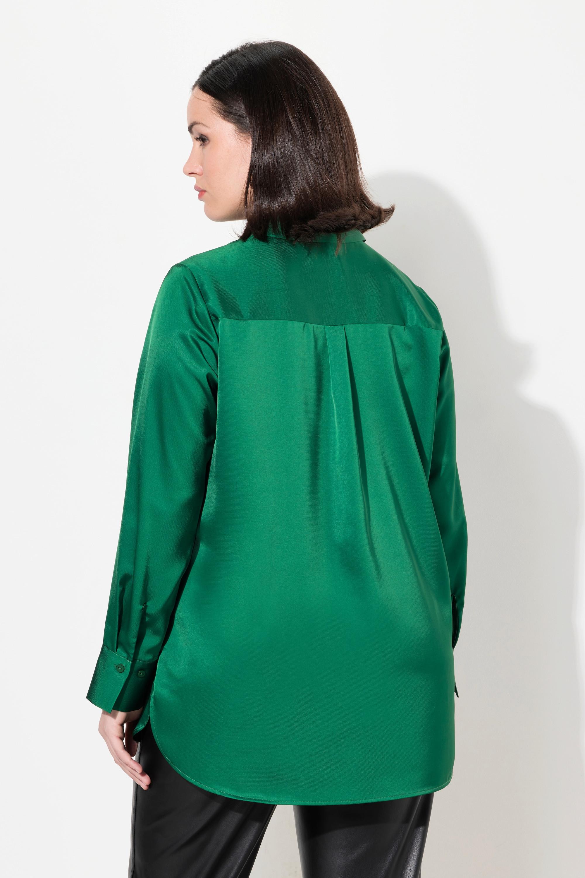 Ulla Popken Camicia in raso retro più lungo colletto camicia manica lunga  