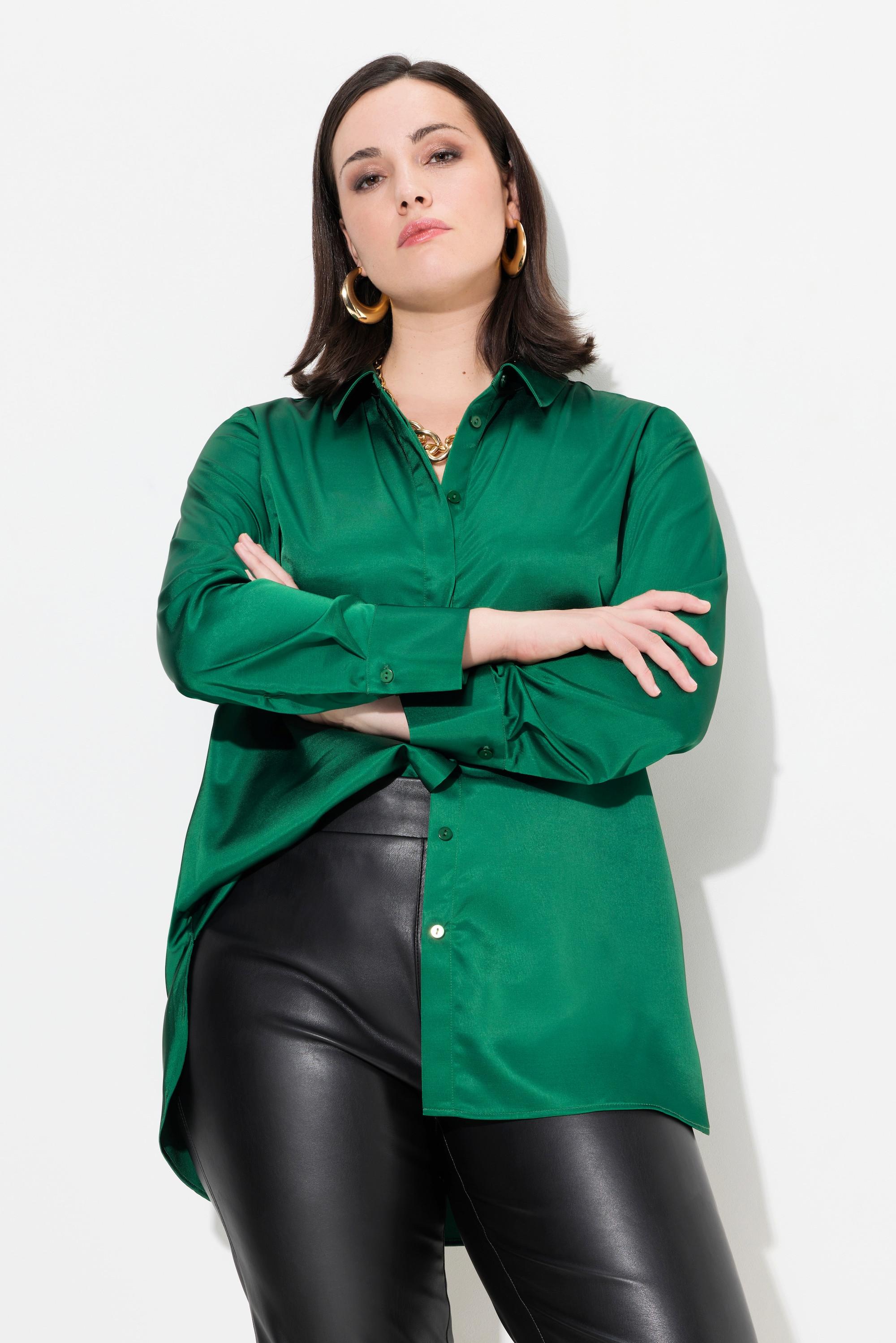 Ulla Popken Camicia in raso retro più lungo colletto camicia manica lunga  