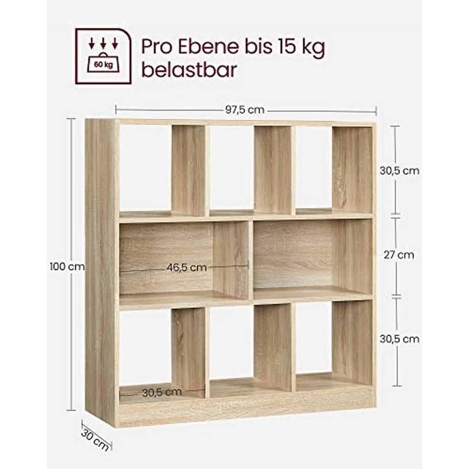 Pricenet Bibliothèque moderne en chêne avec étagères fermées et casiers ouverts  