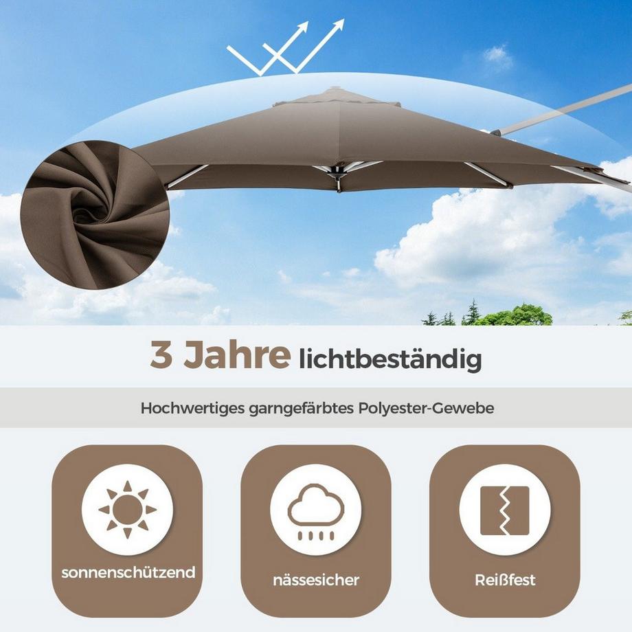 Northix Ø 330 cm Sonnenschirm mit Kurbel & UPF 50+ & 360° Drehbarer Ampelschirm Gartenschirm Braun  