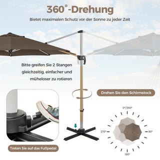 Northix Parasol Ø 330 cm avec manivelle & UPF 50+ et Parasol déporté rotatif à 360°, parasol de jardin marron  