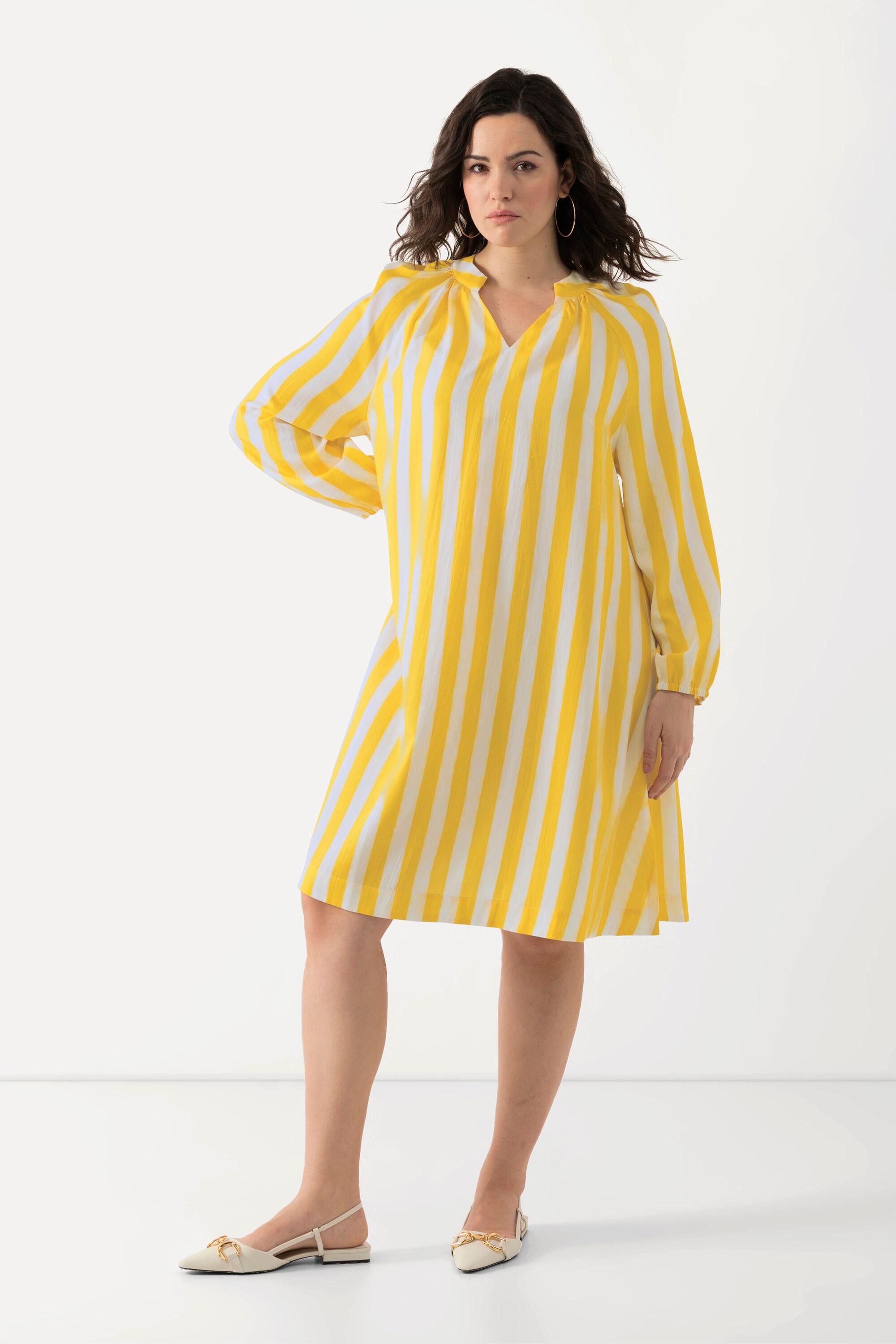 Ulla Popken Abito Svasato a Righe Maniche Lunghe Scollo a V  