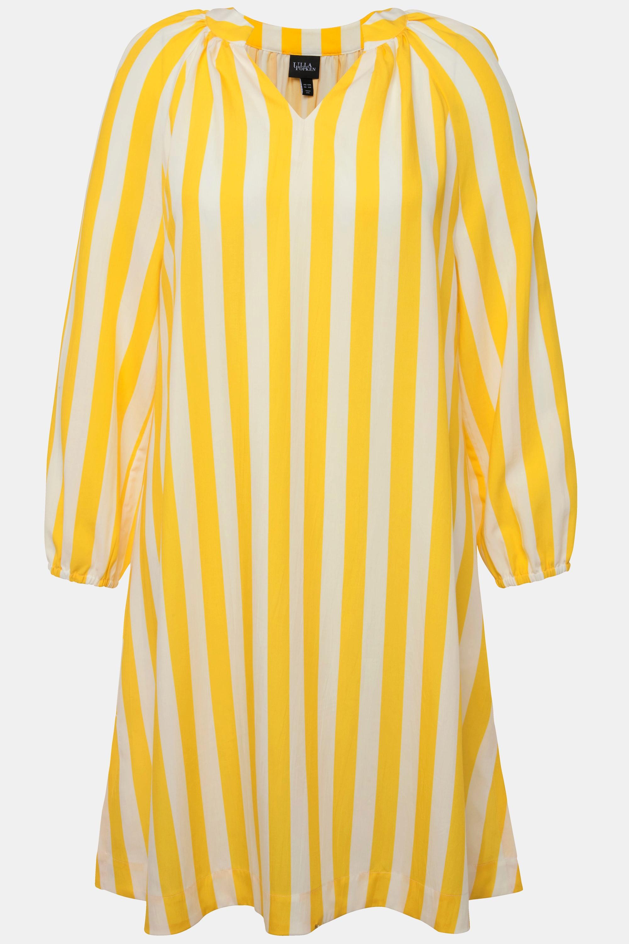 Ulla Popken Abito Svasato a Righe Maniche Lunghe Scollo a V  