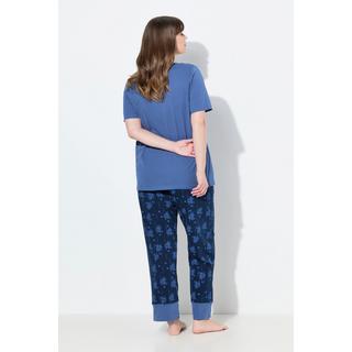 Ulla Popken Pyjama Blüten V-Ausschnitt Halbarm  