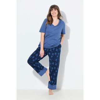 Ulla Popken Pyjama Blüten V-Ausschnitt Halbarm  