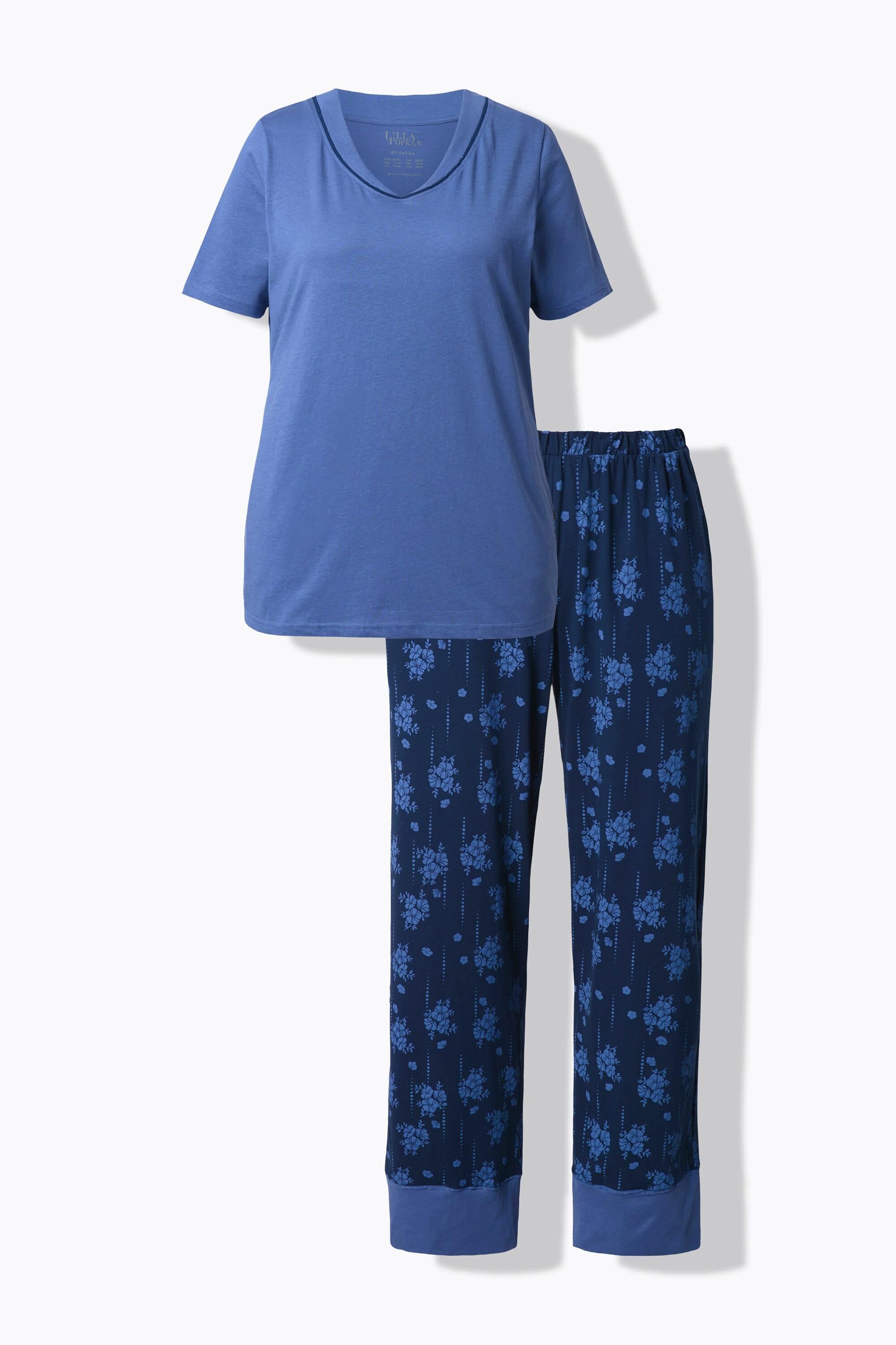 Ulla Popken Pyjama Blüten V-Ausschnitt Halbarm  