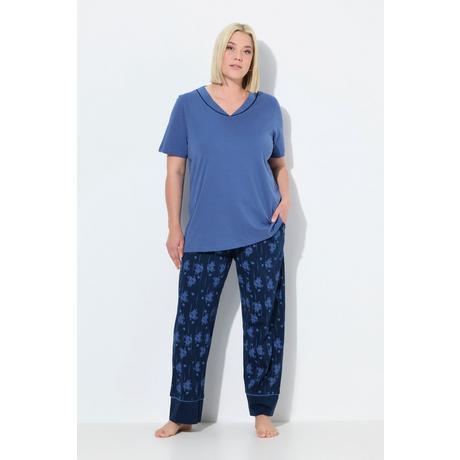 Ulla Popken Pyjama Blüten V-Ausschnitt Halbarm  
