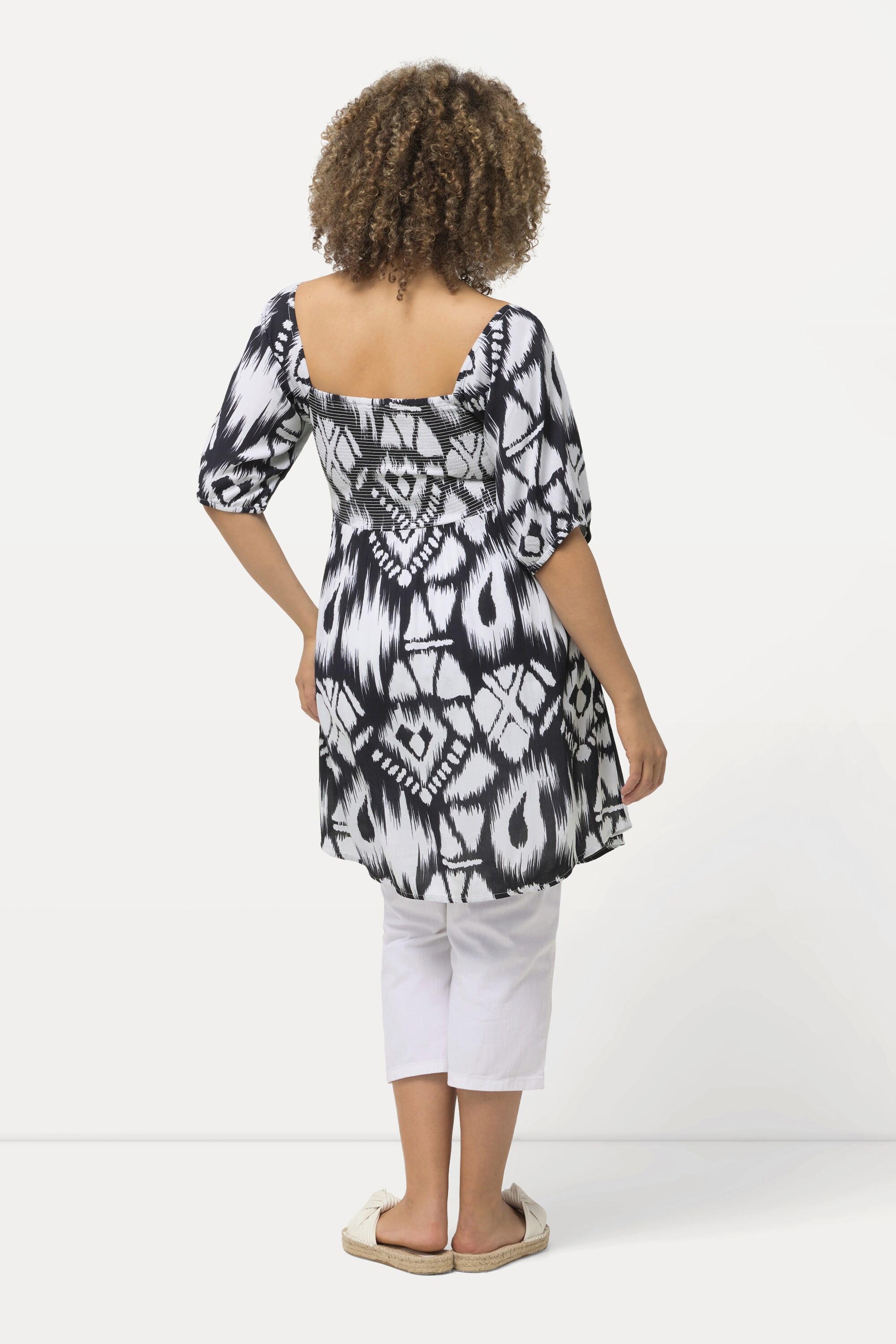 Ulla Popken  Blusa dal taglio svasato con scollo rettangolare, mezze maniche e punto smock 