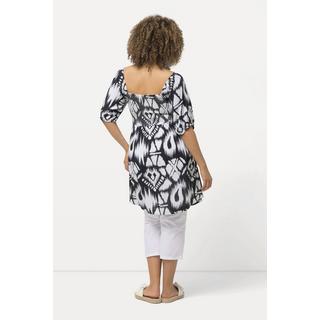 Ulla Popken  Blusa dal taglio svasato con scollo rettangolare, mezze maniche e punto smock 