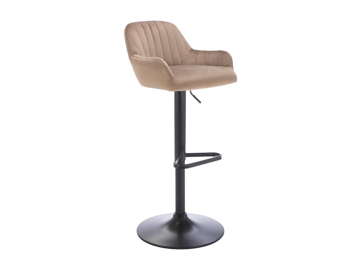 Vente-unique Lot de 2 tabourets de bar en velours et métal noir - Hauteur réglable - Beige - ELEANA  