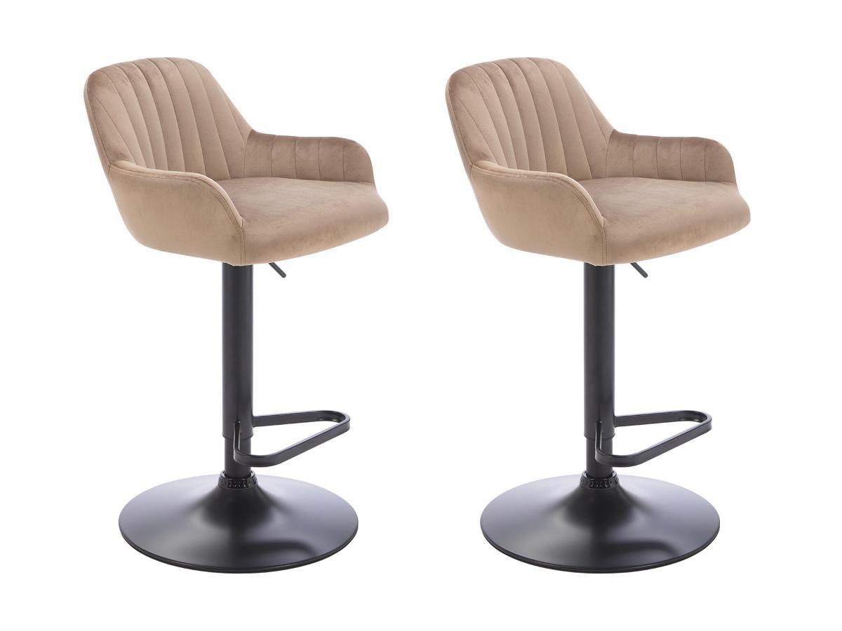 Vente-unique Lot de 2 tabourets de bar en velours et métal noir - Hauteur réglable - Beige - ELEANA  