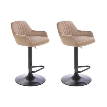 Lot de 2 tabourets de bar en velours et métal noir - Hauteur réglable - Beige - ELEANA