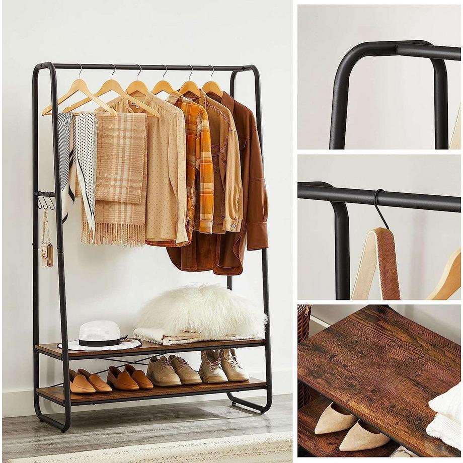 Pricenet Rustikaler, multifunktionaler, robuster Kleiderständer mit Regalen  