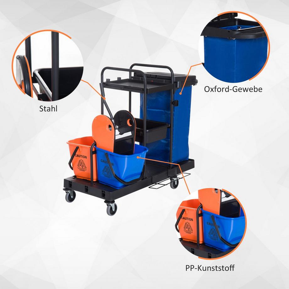 Northio  Reinigungswagen Putzwagen mit 4 Rollen, Systemwagen für professionelle Reinigung, Schwarz/Blau/Orange, 111x63,3x103cm 