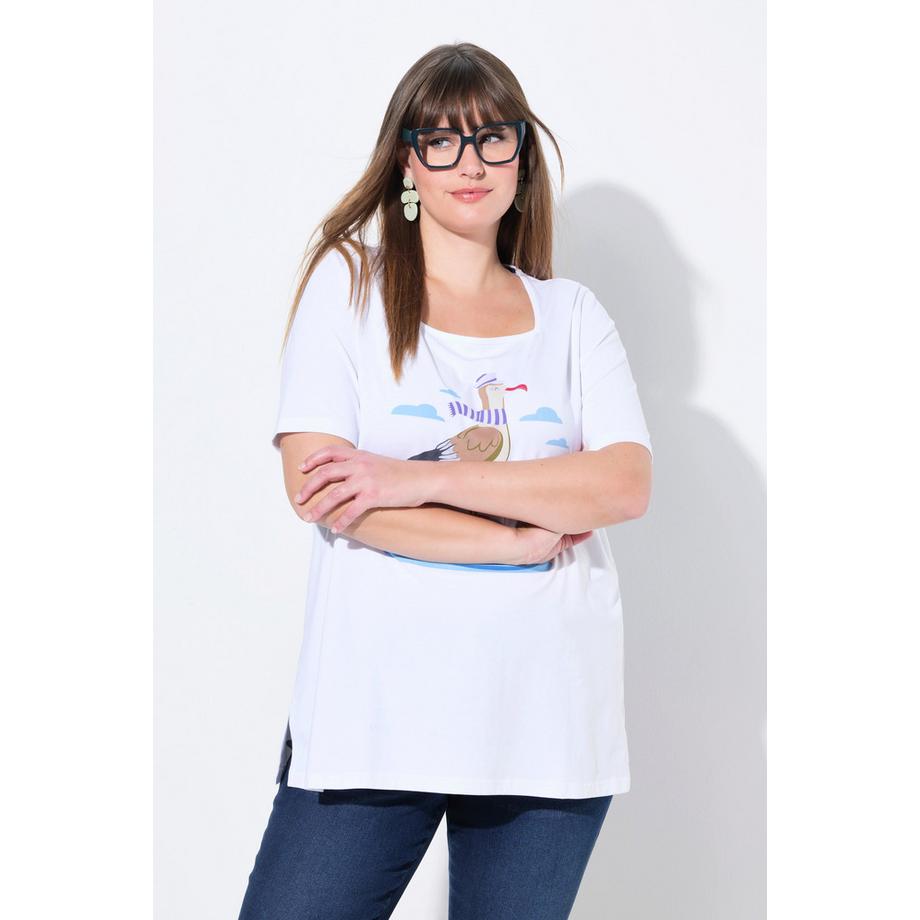 Ulla Popken T-shirt Classic Stampa Gabbiano Scollo Rettangolare Mezza Manica  