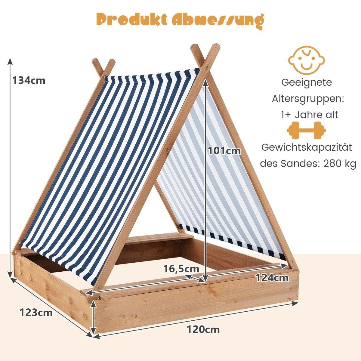 Northix  Sabbiera per bambini con copertura e 2 panchine Sabbiera da esterno in legno 124 x 123 cm 
