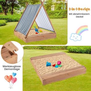 Northix  Sabbiera per bambini con copertura e 2 panchine Sabbiera da esterno in legno 124 x 123 cm 